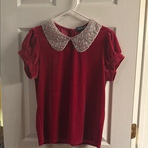 Pink Velvet Top with beaded Peter Pan collar